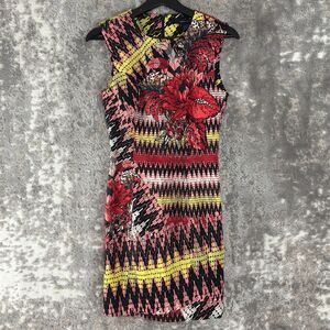 French Connection Sz 6 Floral Abstract Print Bodycon Mini Dress Stretch Artsy NW